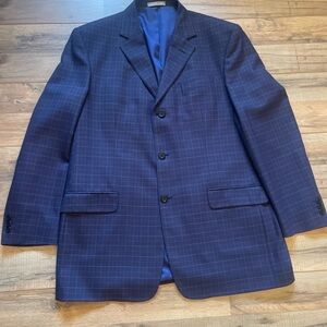Nicole Miller Blue Sport Coat with Plaid Pattern 44 L